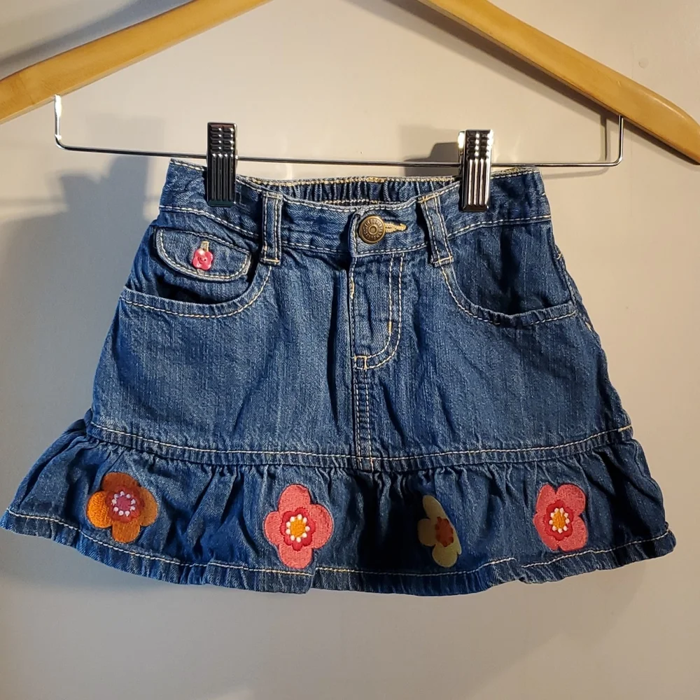 Denim skirt with flower embroidery - Picture 1 of 4